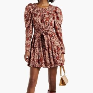 ULLA JOHNSON Nailah Floral Boho Puff Sleeve Mini Dress Size S NWT